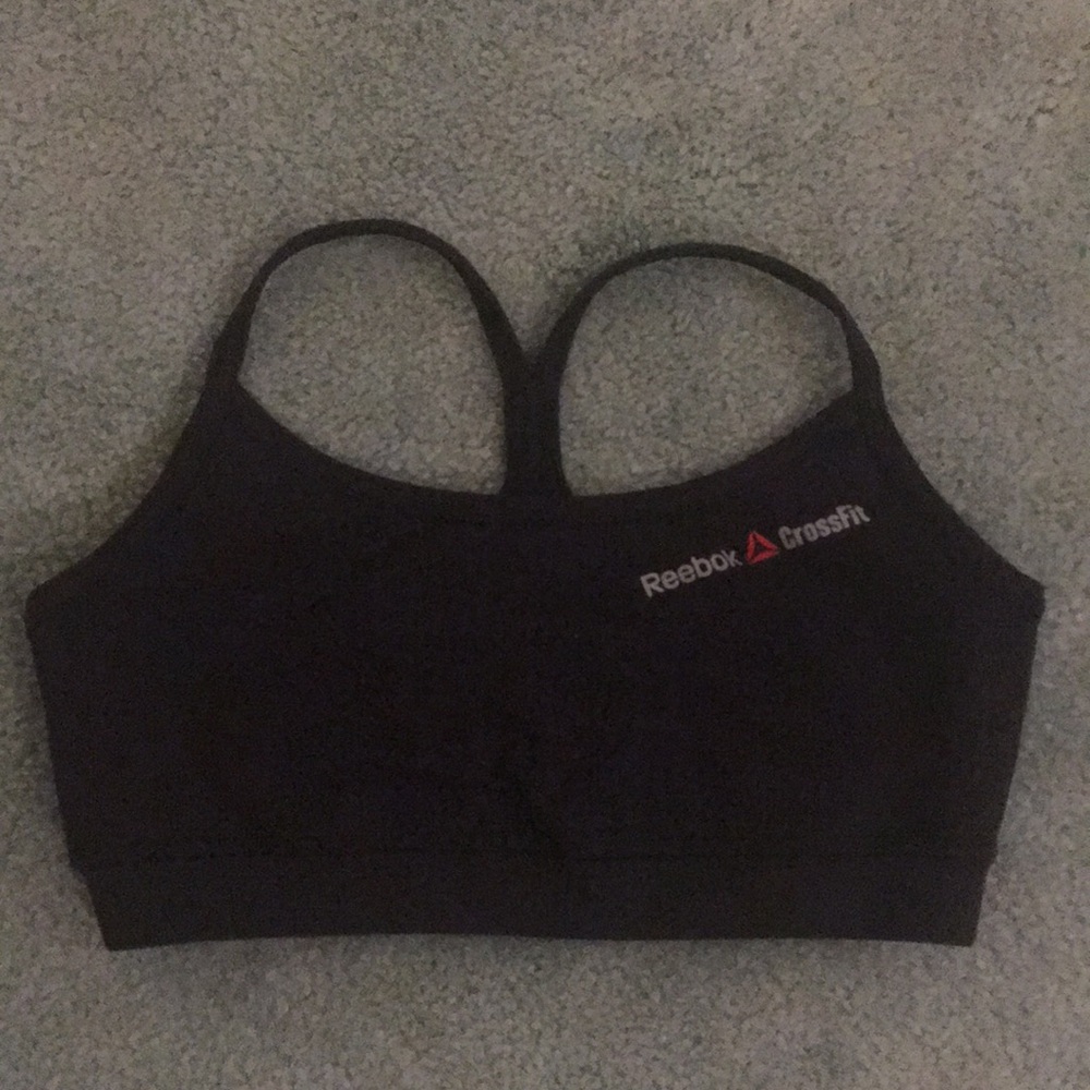 Black and red Reebok CrossFit sports bra